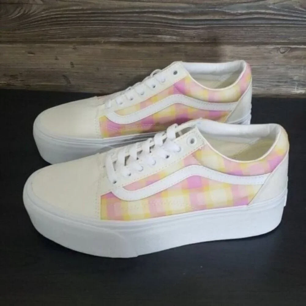 New Vans Old Skool Stacked Plaid Womens Platform Shoes Size 9.5 Pastel Goth‎